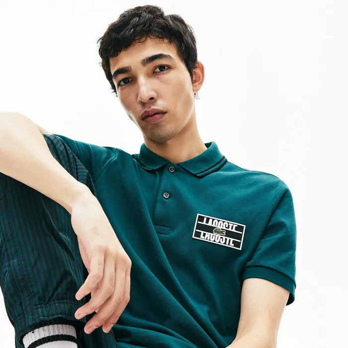 LIVE StripedCollar Cotton Piqu Polo Shirt GreenBlack Mens Lacoste Polos On Sale