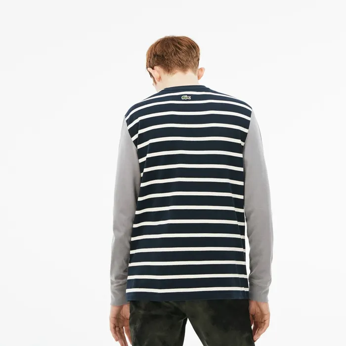 LIVE Striped Cotton Jersey Tshirt BlueWhiteDark Grey Mens Lacoste TShirts Cheap On Sale