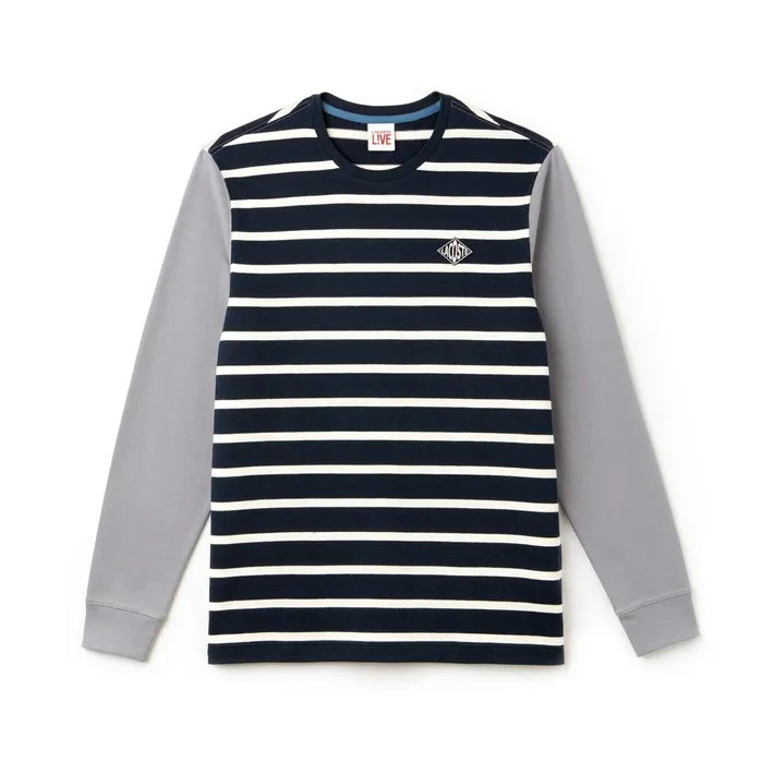 LIVE Striped Cotton Jersey Tshirt BlueWhiteDark Grey Mens Lacoste TShirts Cheap On Sale