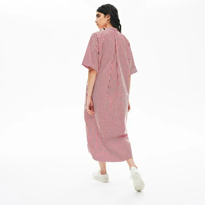 LIVE Striped Cotton Maxi Dress WhiteRed Womens Lacoste Dresses and Skirts Online Outlet Store