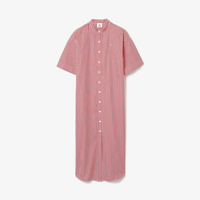 LIVE Striped Cotton Maxi Dress WhiteRed Womens Lacoste Dresses and Skirts Online Outlet Store