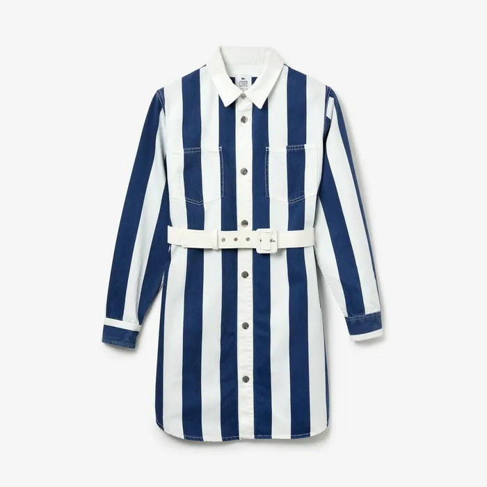 LIVE Striped Cotton Shirtdress WhiteNavy Blue Womens Lacoste Dresses and Skirts Gift Ideas