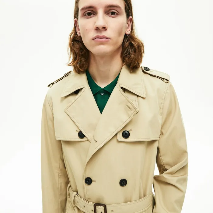 Long Belted Cotton Trench Coat Beige Mens Lacoste Jackets and Coats Online Store