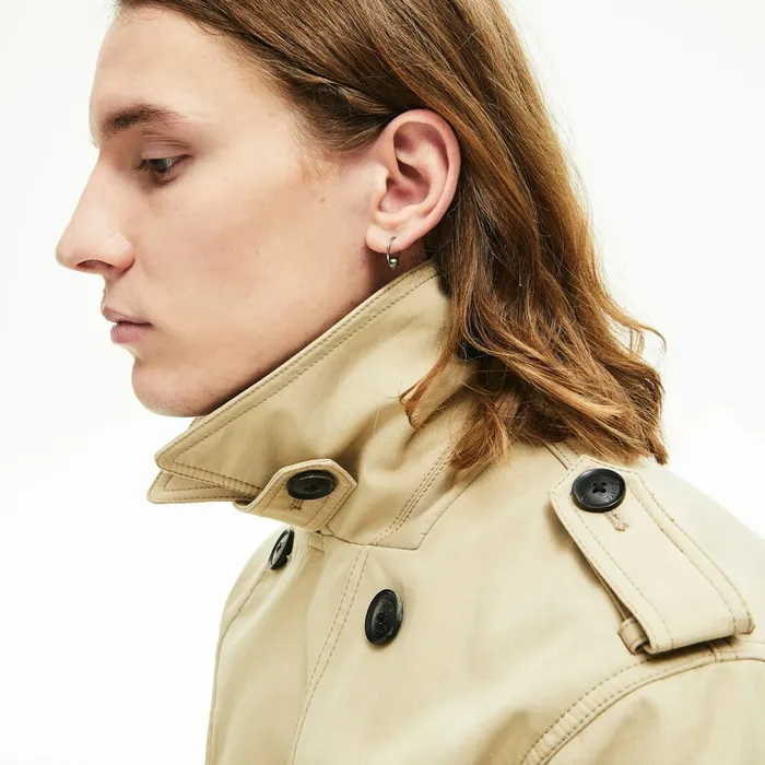 Long Belted Cotton Trench Coat Beige Mens Lacoste Jackets and Coats Online Store