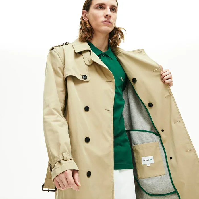 Long Belted Cotton Trench Coat Beige Mens Lacoste Jackets and Coats Online Store