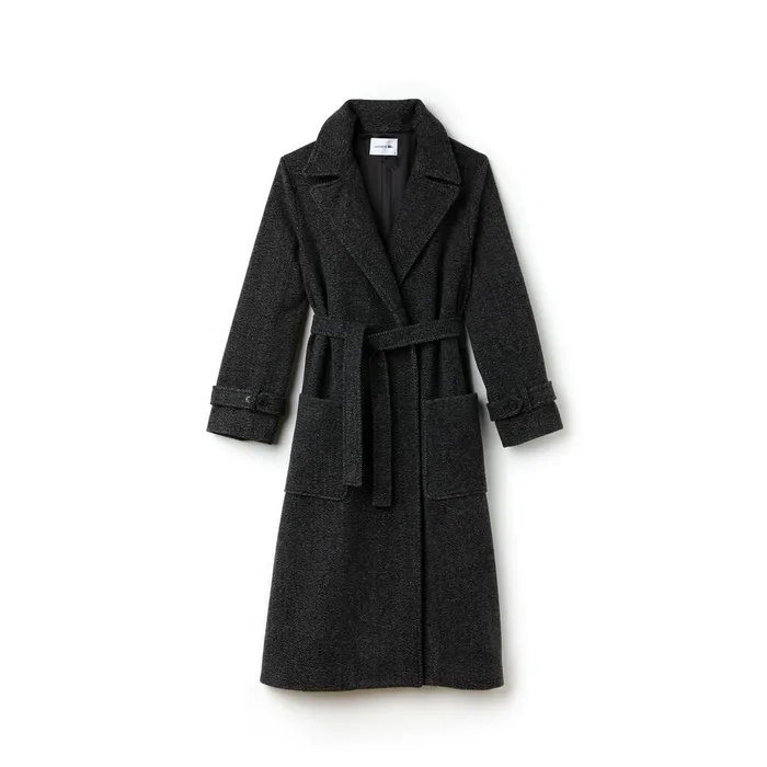 Long Belted Tweed Coat Grey Womens Lacoste Jackets and Coats Outlet