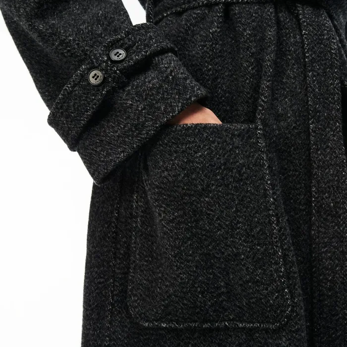 Long Belted Tweed Coat Grey Womens Lacoste Jackets and Coats Outlet