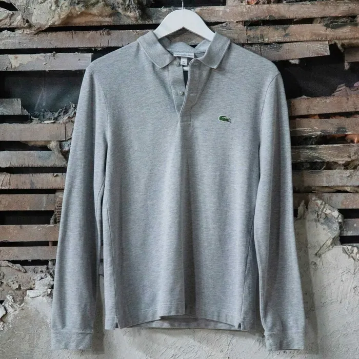LongSleeve Classic Fit Polo Shirt Grey Chine Mens Lacoste Polos Gift 4 You