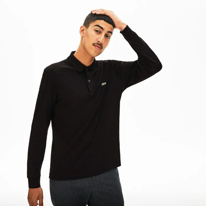Long Sleeve Pima Cotton Polo Black Mens Lacoste Polos Gift 4 You