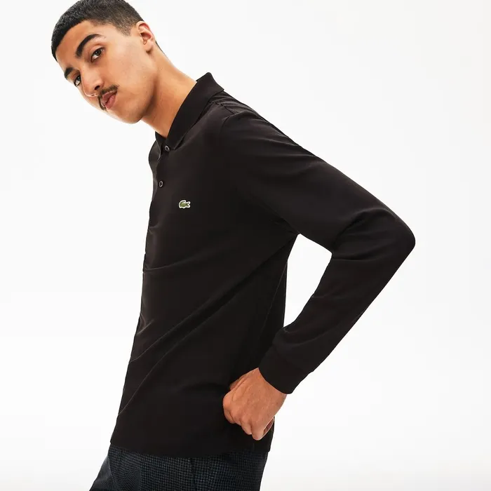 Long Sleeve Pima Cotton Polo Black Mens Lacoste Polos Gift 4 You