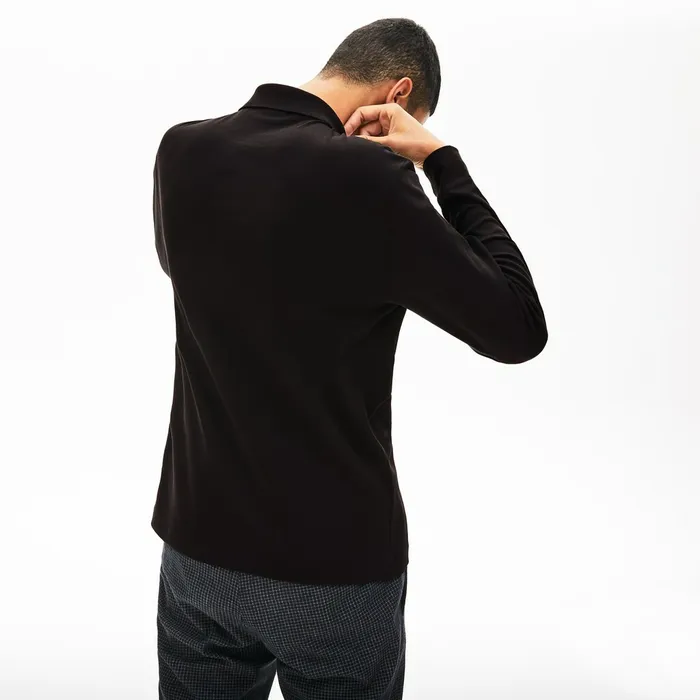 Long Sleeve Pima Cotton Polo Black Mens Lacoste Polos Gift 4 You