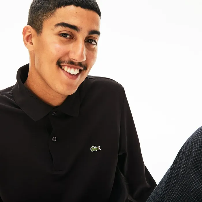 Long Sleeve Pima Cotton Polo Black Mens Lacoste Polos Gift 4 You