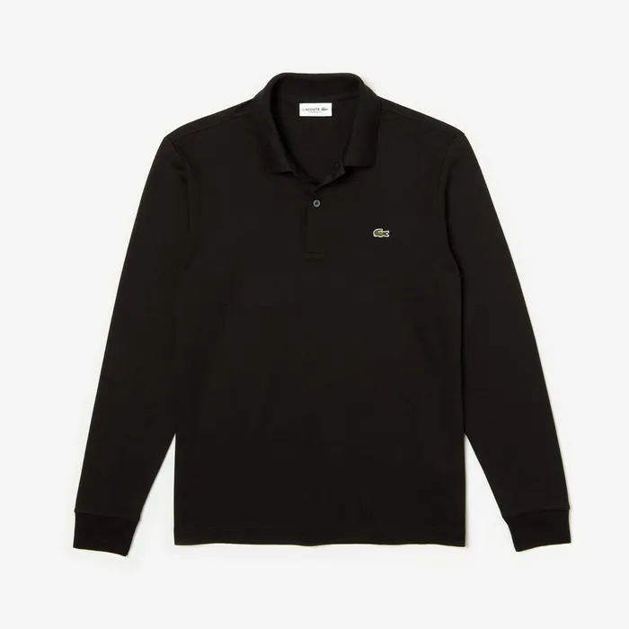 Long Sleeve Pima Cotton Polo Black Mens Lacoste Polos Gift 4 You