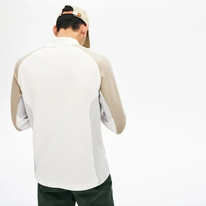 LongSleeved Colorblock Piqu Polo Shirt WhiteGreyBeige Mens Lacoste Polos USA