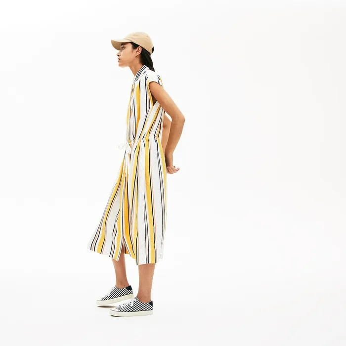 Long Striped Shirtdress WhiteNavy BlueYellowLight Brown Womens Lacoste Dresses and Skirts Cheap On Sale