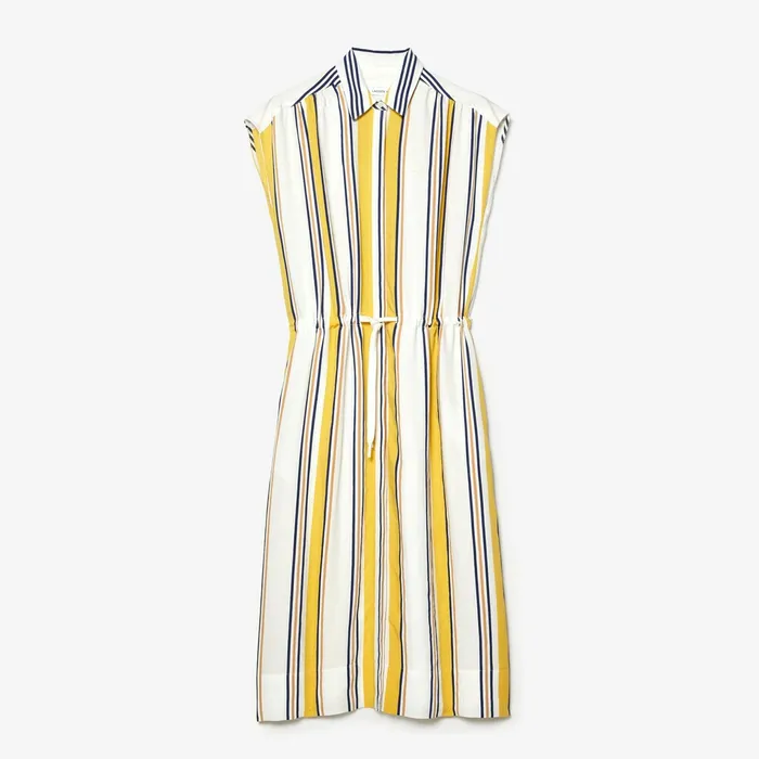 Long Striped Shirtdress WhiteNavy BlueYellowLight Brown Womens Lacoste Dresses and Skirts Cheap On Sale