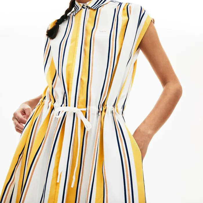 Long Striped Shirtdress WhiteNavy BlueYellowLight Brown Womens Lacoste Dresses and Skirts Cheap On Sale