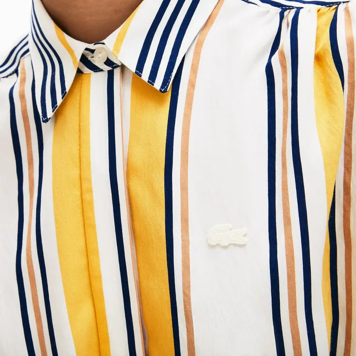 Long Striped Shirtdress WhiteNavy BlueYellowLight Brown Womens Lacoste Dresses and Skirts Cheap On Sale