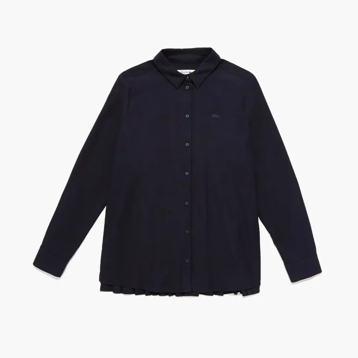 Loose Fit Pleated Back Flannel Shirt Navy Blue Womens Lacoste Shirts and Tops USA