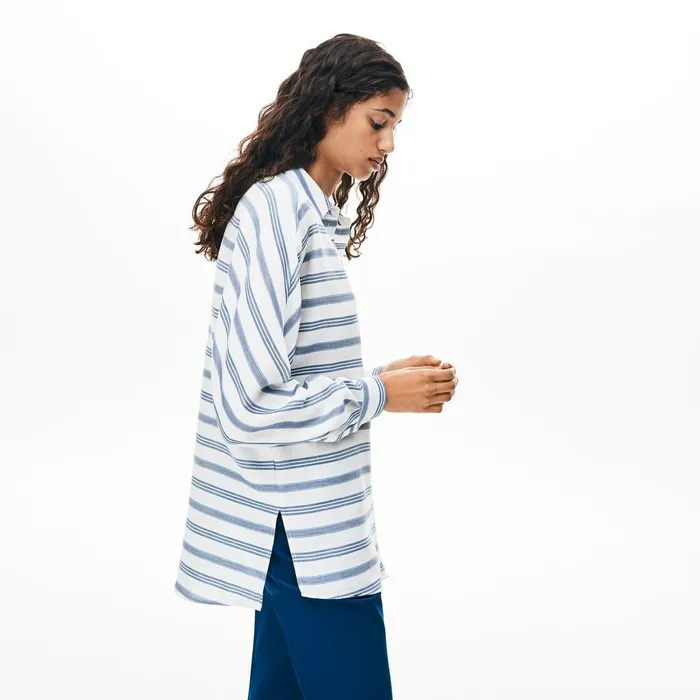 Loose Fit Striped Lightweight Cotton Shirt WhiteNavy BlueBlue Womens Lacoste Shirts and Tops Shop Online