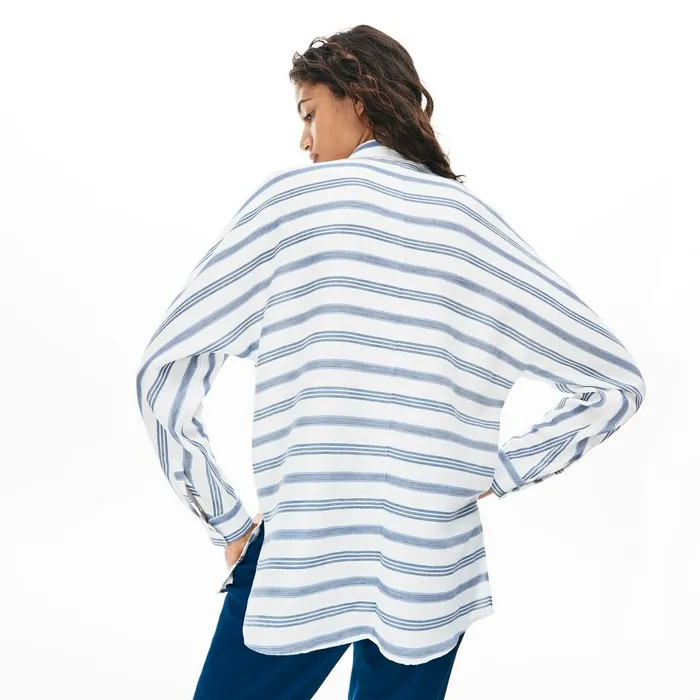 Loose Fit Striped Lightweight Cotton Shirt WhiteNavy BlueBlue Womens Lacoste Shirts and Tops Shop Online