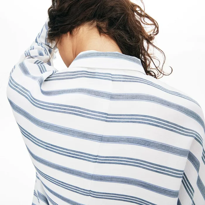 Loose Fit Striped Lightweight Cotton Shirt WhiteNavy BlueBlue Womens Lacoste Shirts and Tops Shop Online