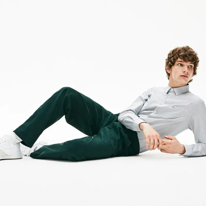 Loose Fit Textured Stretch Cotton Chinos Green Mens Lacoste Pants and Shorts Casaul Loose Fit Textured Stretch Cotton Chinos Green Mens Lacoste Pants and Shorts Casaul