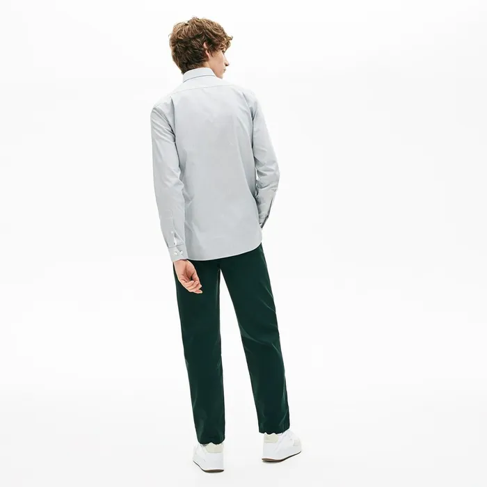 Loose Fit Textured Stretch Cotton Chinos Green Mens Lacoste Pants and Shorts Casaul