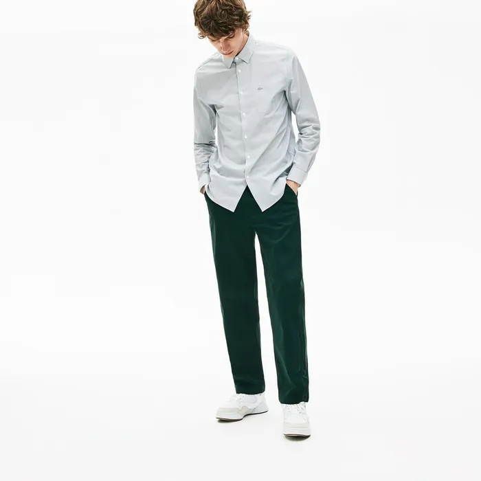 Loose Fit Textured Stretch Cotton Chinos Green Mens Lacoste Pants and Shorts Casaul
