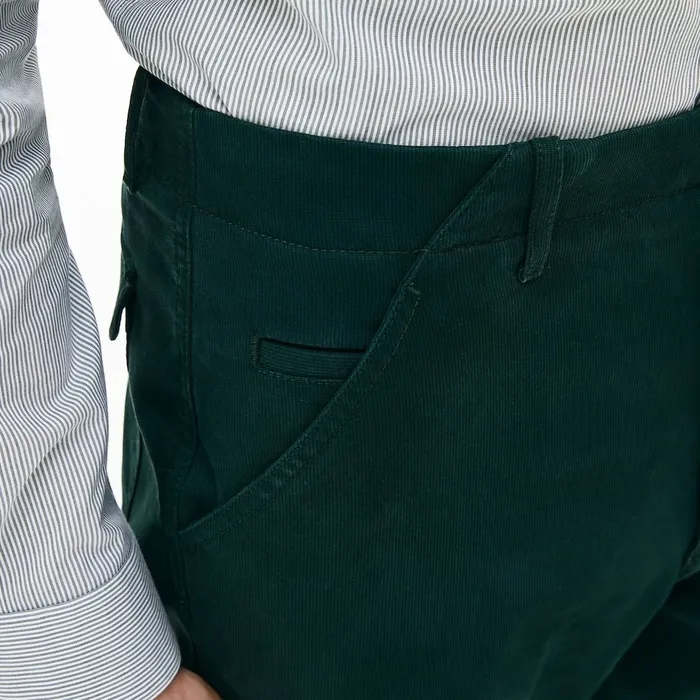 Loose Fit Textured Stretch Cotton Chinos Green Mens Lacoste Pants and Shorts Casaul