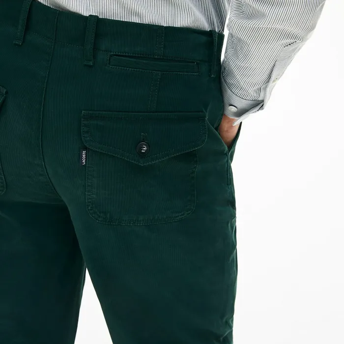 Loose Fit Textured Stretch Cotton Chinos Green Mens Lacoste Pants and Shorts Casaul