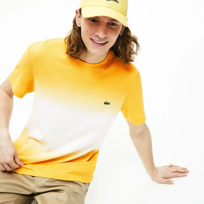 Made in France Cotton Piqu Cotton Crew Neck Tshirt YellowWhite Mens Lacoste TShirts Online Outlet Store