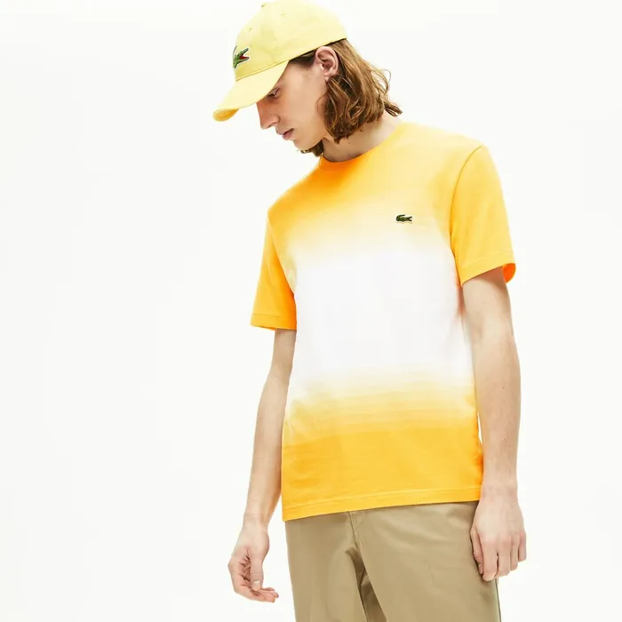 Made in France Cotton Piqu Cotton Crew Neck Tshirt YellowWhite Mens Lacoste TShirts Online Outlet Store