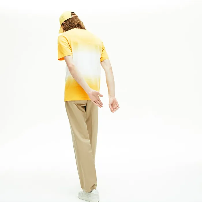 Made in France Cotton Piqu Cotton Crew Neck Tshirt YellowWhite Mens Lacoste TShirts Online Outlet Store