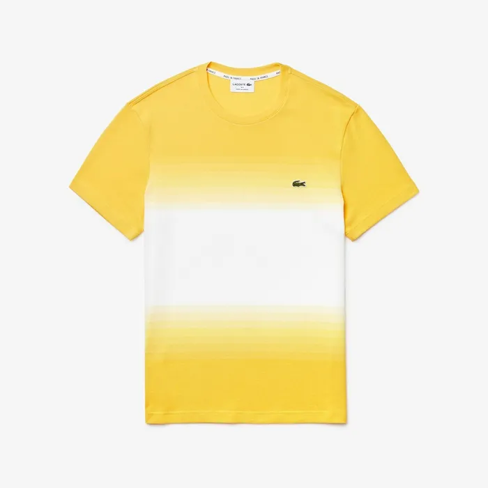 Made in France Cotton Piqu Cotton Crew Neck Tshirt YellowWhite Mens Lacoste TShirts Online Outlet Store