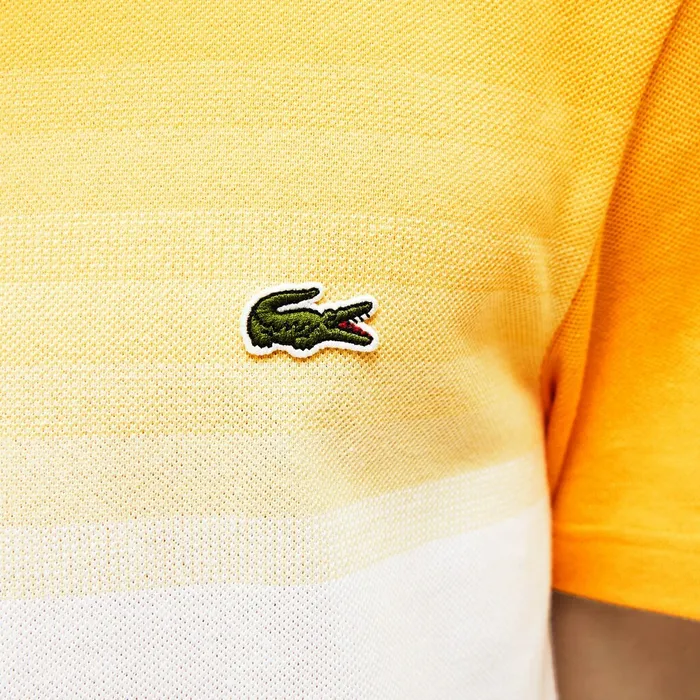 Made in France Cotton Piqu Cotton Crew Neck Tshirt YellowWhite Mens Lacoste TShirts Online Outlet Store