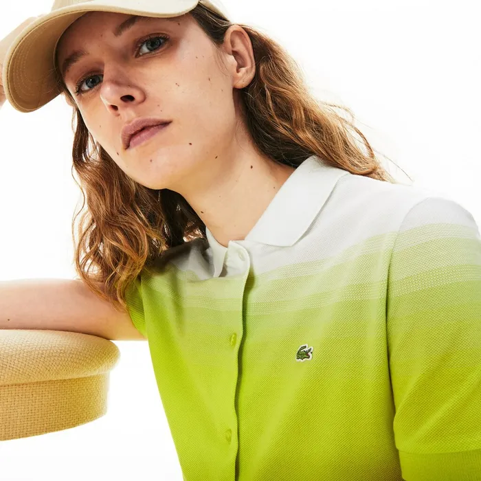 Made in France Cotton Piqu Polo Dress Flashy YellowWhite Womens Lacoste Dresses and Skirts USA