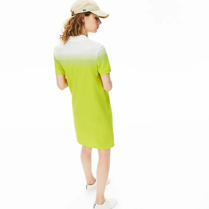 Made in France Cotton Piqu Polo Dress Flashy YellowWhite Womens Lacoste Dresses and Skirts USA