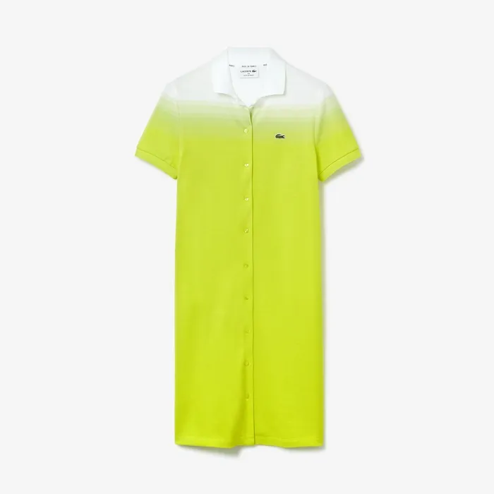 Made in France Cotton Piqu Polo Dress Flashy YellowWhite Womens Lacoste Dresses and Skirts USA