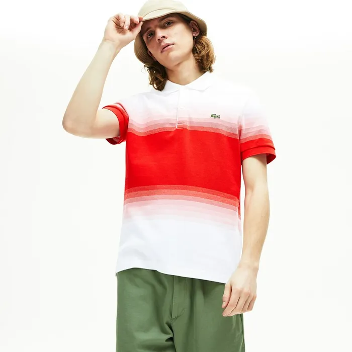 Made in France Cotton Piqu Regular Fit Polo Shirt WhiteRed Mens Lacoste Polos For Sale