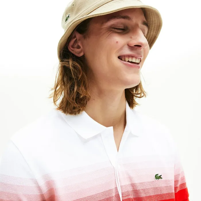 Made in France Cotton Piqu Regular Fit Polo Shirt WhiteRed Mens Lacoste Polos For Sale