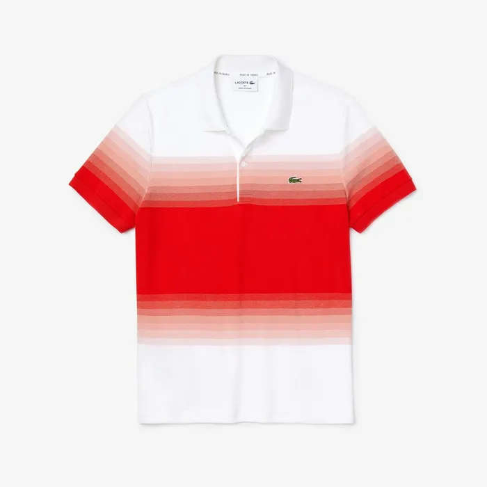 Made in France Cotton Piqu Regular Fit Polo Shirt WhiteRed Mens Lacoste Polos For Sale