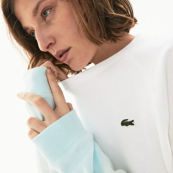 Made in France Crew Neck Organic Cotton Sweatshirt TurquoiseLight GreenWhite Womens Lacoste Sweaters and Sweatshirts Online