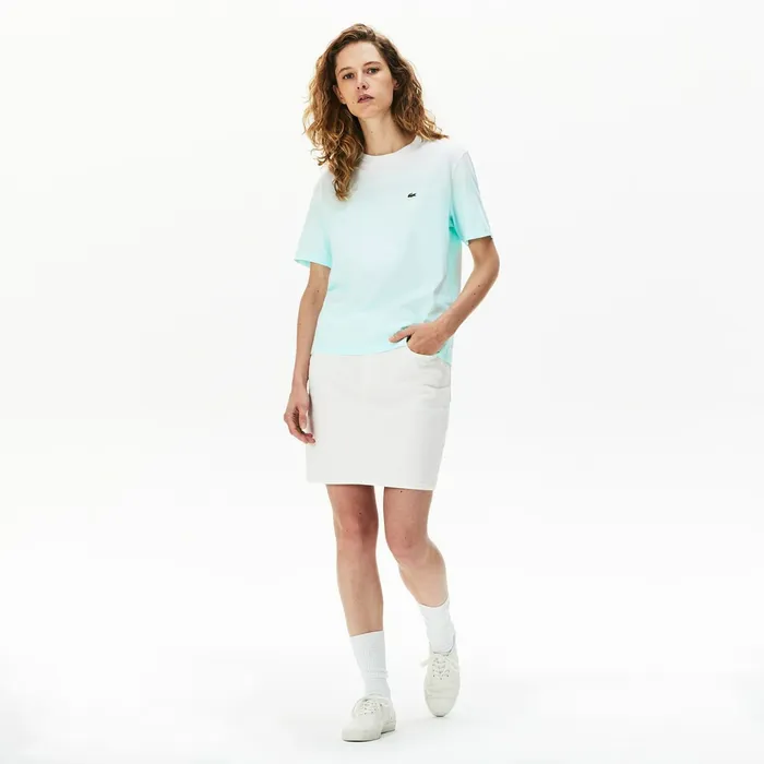 Made in France Crew Neck Organic Cotton Tshirt TurquoiseLight GreenWhite Womens Lacoste TShirts Online Store