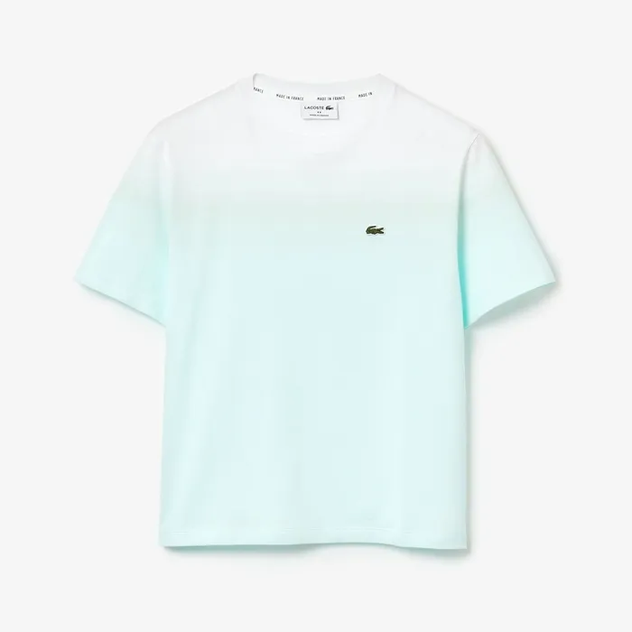 Made in France Crew Neck Organic Cotton Tshirt TurquoiseLight GreenWhite Womens Lacoste TShirts Online Store