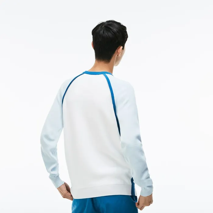 Made in France Crew Neck Sweater WhiteLight BlueBlue Mens Lacoste Sweaters For Sale