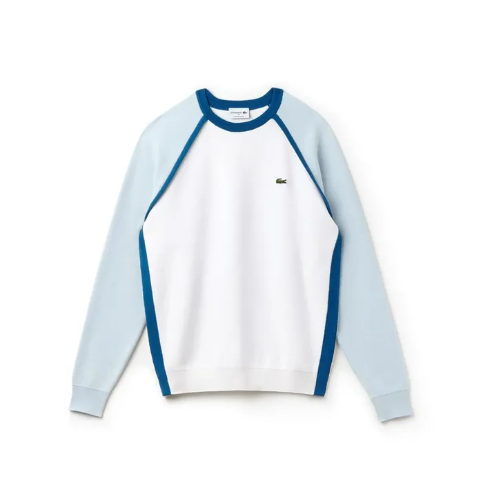 Made in France Crew Neck Sweater WhiteLight BlueBlue Mens Lacoste Sweaters For Sale