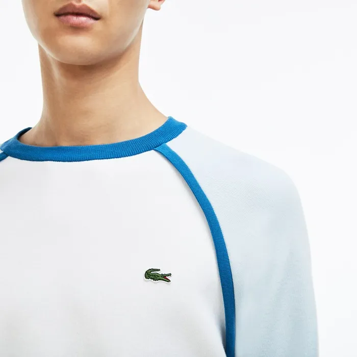 Made in France Crew Neck Sweater WhiteLight BlueBlue Mens Lacoste Sweaters For Sale