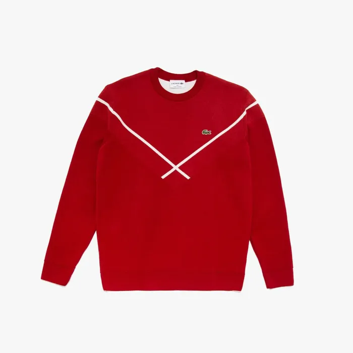 Made In France Crewneck Jacquard Sweater BordeauxRedWhite Mens Lacoste Sweaters Gift Ideas Made In France Crewneck Jacquard Sweater BordeauxRedWhite Mens Lacoste Sweaters Gift Ideas