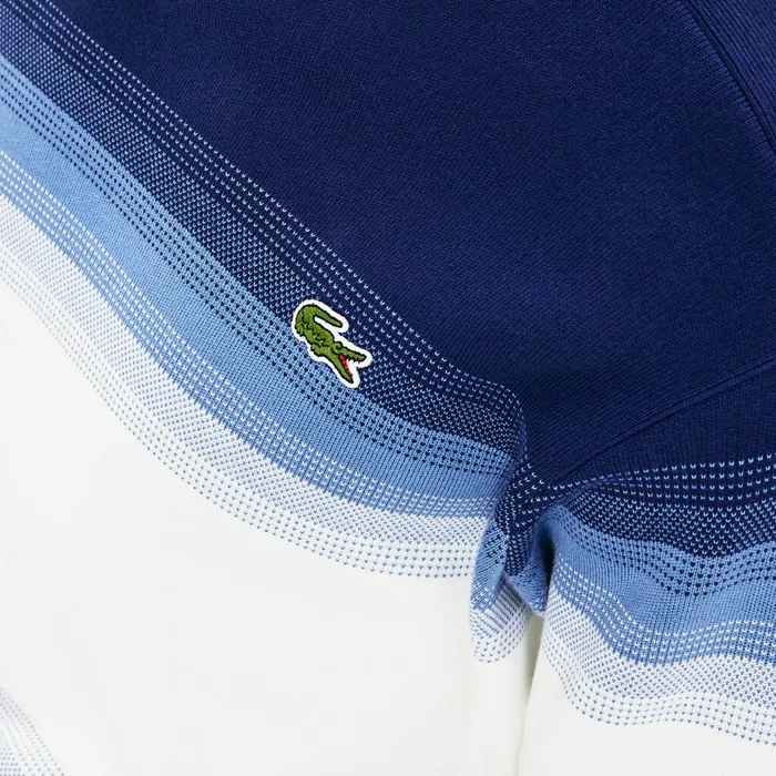 Made In France Degraded Cotton Crew Neck Sweater Navy BlueBlueWhite Mens Lacoste Sweaters Outlet Factory
